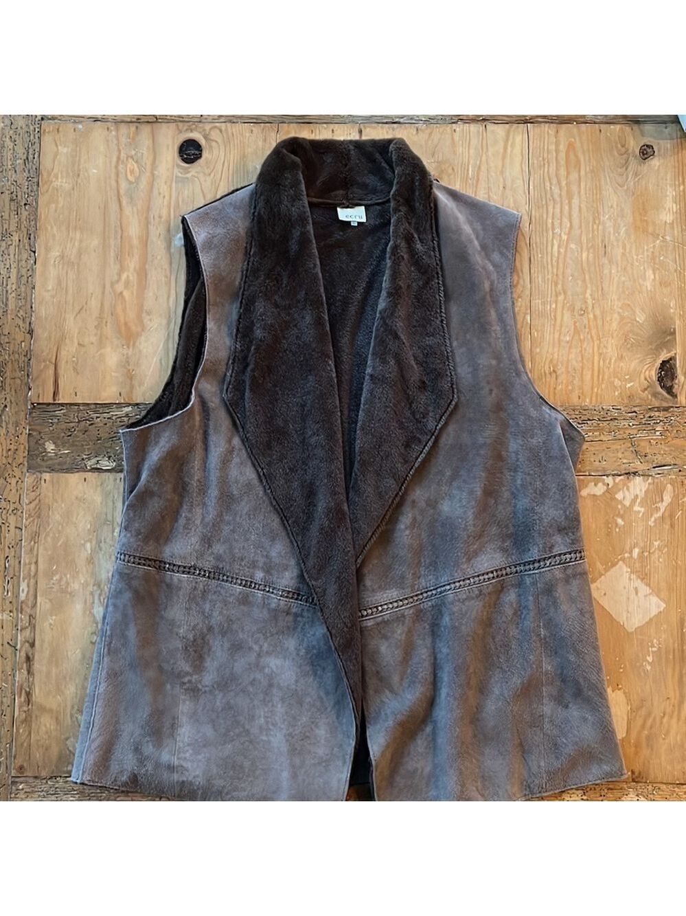Ecru Brown suede faux fur lined vest XL
